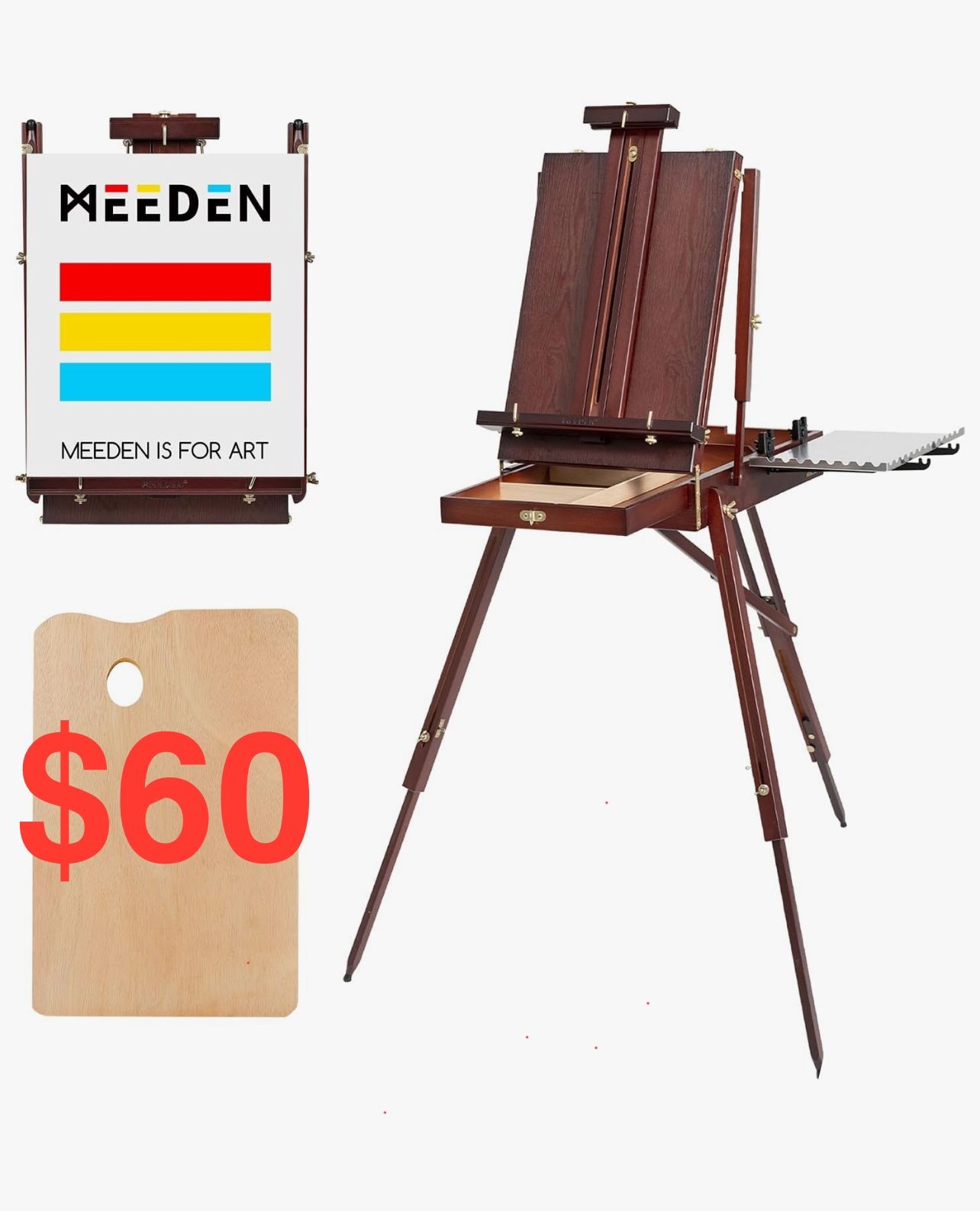 MEEDEN French Easel, Plein Air Easel, Art Easels for Painting Adult, Travel Easel, Easel Stand for Painting, Portable Artist Easel 