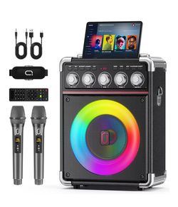 Karaoke Machine for Adults with 2 Wireless Microphones, Portable Bluetooth 5.3 Speaker with Bass
