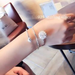 Romantic 925 S Silver Lotus Flower Bracelet