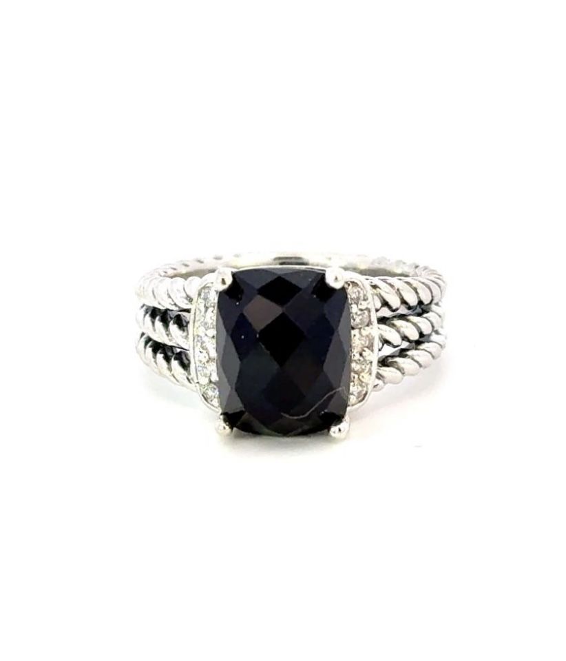 David Yurman Sterling Silver Albion Onyx Diamond Ring