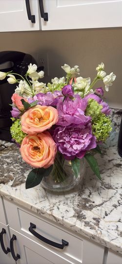 Artificial Floral Arrangement in Glass Vase