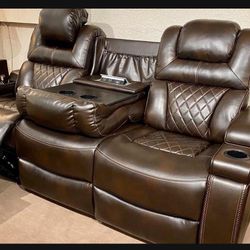 Warnerton Dark Brown Electric Reclining Sofa 🤩 Brand New 💥 Movie/ Theatre / Living Room 👍 $39 Down Payment ✅