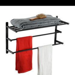 KOKOSIRI Double Towel bar with Shelf 3 Tier Towel Rack with Single Towel Bar Bathroom Towel Rack Storage Organizer Wall Mounted Stainless Steel, Matte