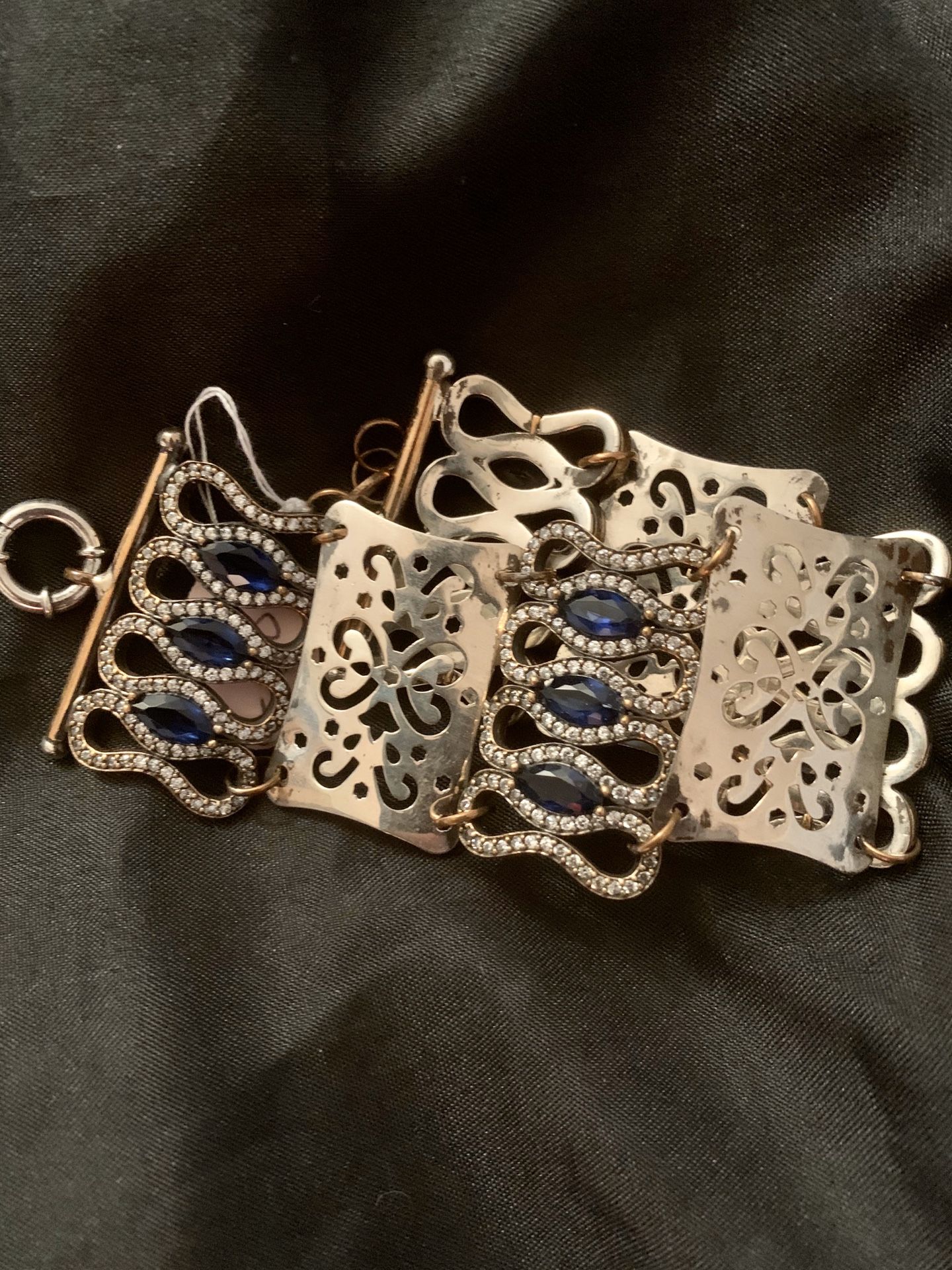 Art Deco Blue Sapphire Topaz Silver Bracelet