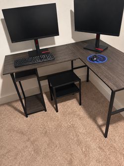 L-Shaped Desk with Storage Shelves