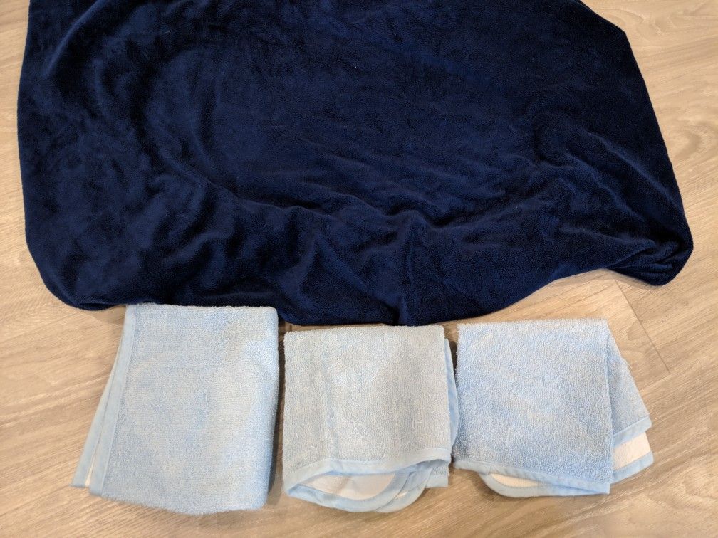 Navy blue Changing table pad cover and 3 light blue protectors