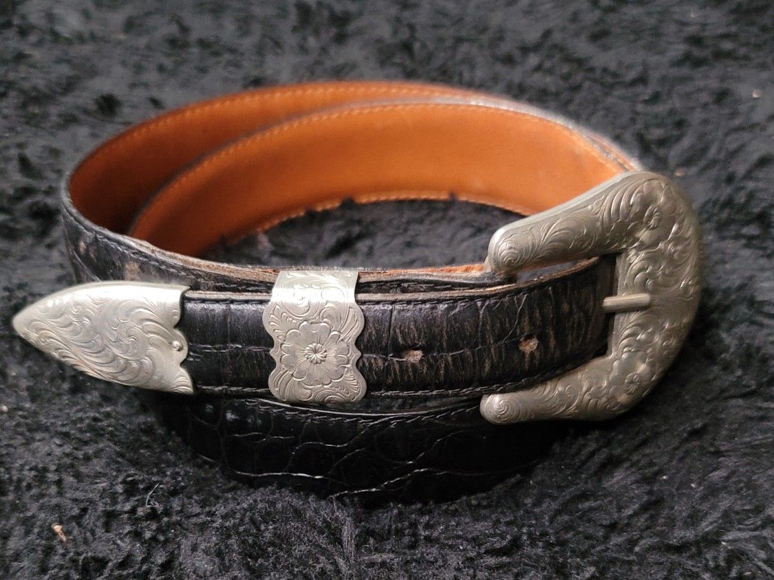 Solid Sterling Silver Belt Buckle And Alligator Belt