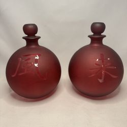 Vintage Raindrop Cranberry Glass Decanters