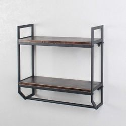 2 Tier Metal Industrial 23.6" Bathroom Floating Shelves W/ Towel Rack JV12484