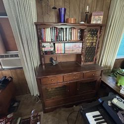 Vintage Wood And Glass Cabinet 