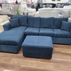New 2pc Sectional And Ottoman In Blue, Black, White Or Sand 