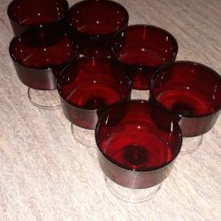 RED Glass Set Of Vintage Sherbert Glasses !