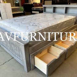Queen Bed 3 Drawers And Mattress 