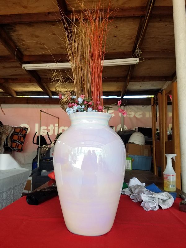 American Hand Blown Glass Tall Pearlized Colored Multi Hued Vase