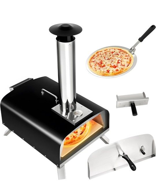 Portable Pizza Stove Wooden Particles, 13 Inch, Camping Pizza Oven, Stainless Steel, Outdoor Wood Fired Pizza Oven for Pizza Maker Backyard