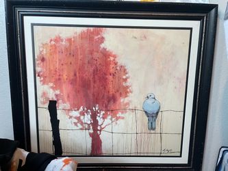 Framed Bird and Red Tree Art Print