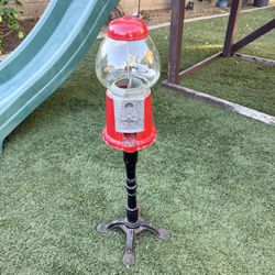 15 in. Vintage Red Gumball Machine Bank with Stand