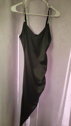 Black Satin Slip Dress with Rhinestone Straps