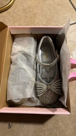 Girls Silver Rhinestone Mary Jane Flats