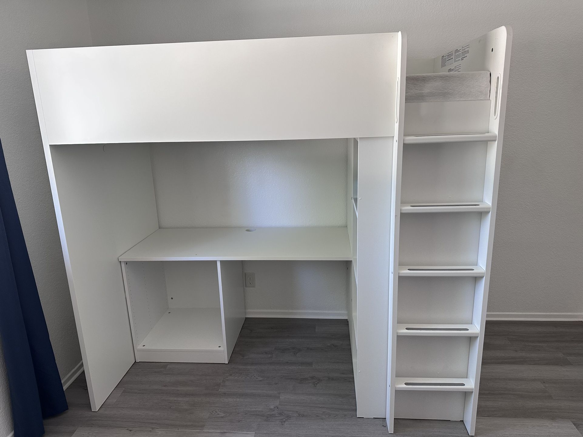 loft bed frame, desk and storage