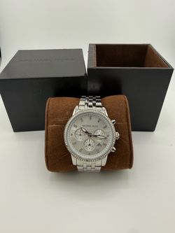 OfferUp Title  Michael Kors Silver Crystal Chronograph Watch/ box and links