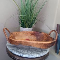 $35 Vintage Handcarved Wood Handle Basket/Bowl/Centerpiece. 1 of a kind. Has a Stain Still Beautiful