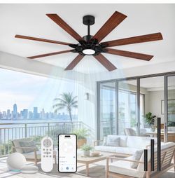 72 Inch Ceiling Fan with Light,Smart Ceiling Fan with Alexa Control,Large Black Indoor Outdoor Ceiling Fan,Modern Quiet Fan with Dual Finish 8 Blades 