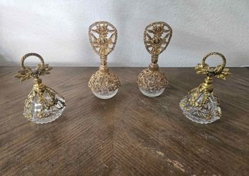 Vintage Gold Filigree Glass Perfume Bottles - Set of 4