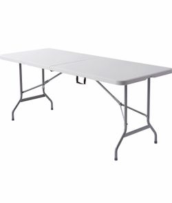 Realspace® Molded Plastic Top Folding Table, 6' Wide Fold in Half, 29"H x 72"W x 30"D, Platinum.