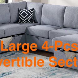 Large Boucle’ 4-Pcs Convertible Sectional (Finance & Delivery)