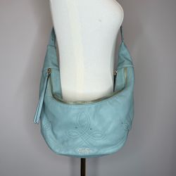 Jessica Simpson Light Blue Leather Hobo Bag with Gold Hardware