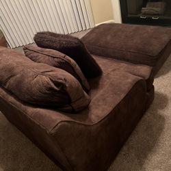 Over Sized Chocolate Chair With Storage Ottoman 