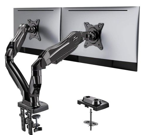 HUANUO Dual Monitor Stand - Full Adjustable Monitor Desk Mount Swivel Vesa Bracket with C Clamp, Grommet Mounting Base for 13 to 32 Inch Computer Scre