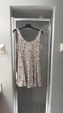 H&M White Floral Tank Dress size 14 with Pink, Yellow & Green Flowers