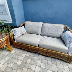 Vintage Rattan Sofa / Couch & Table 