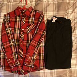 Red Plaid Oxford & Black Pants Set Youth Size 8
