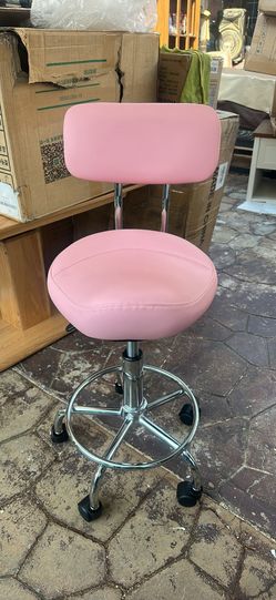 Pink Rolling Salon Stool with backrest
