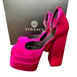 Versace Medusa Aevitas Fuchsia Satin Platform Pumps