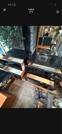 Antique Italian made black lacquer low profile nightstands