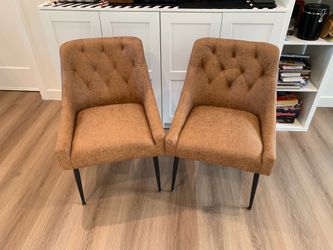 Dining Chairs Set of 2,  Faux Leather with Back Pull Rod. Light Brown
