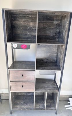 Rustic Wood and Metal Cube Bookshelf