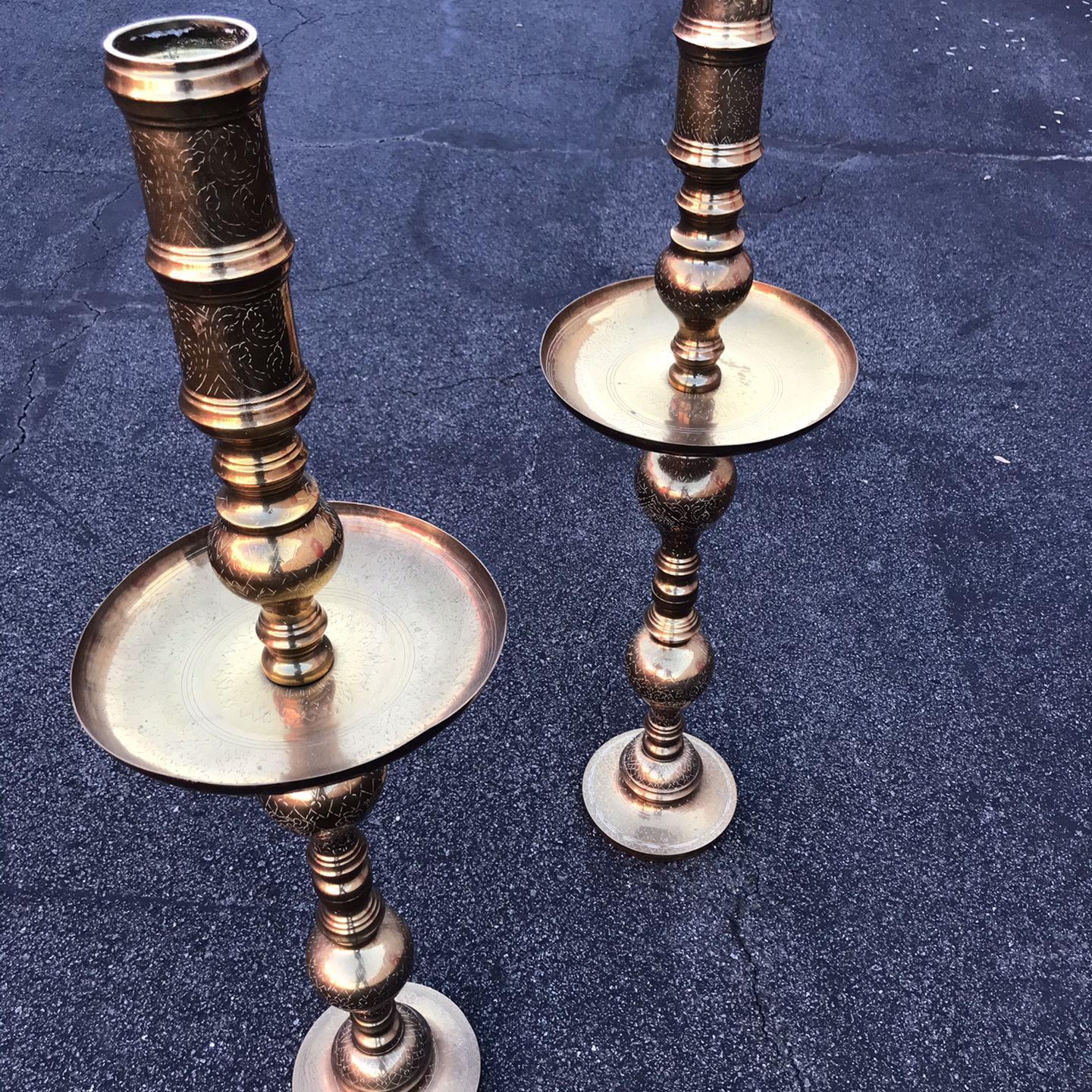 Vintage Brass Candle Holders Floor Pillar Candlesticks
