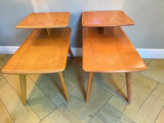 Pair of Haywood Wakefield 2 Tier Blond Wood Tables SOLD AS IS (Pair 1)