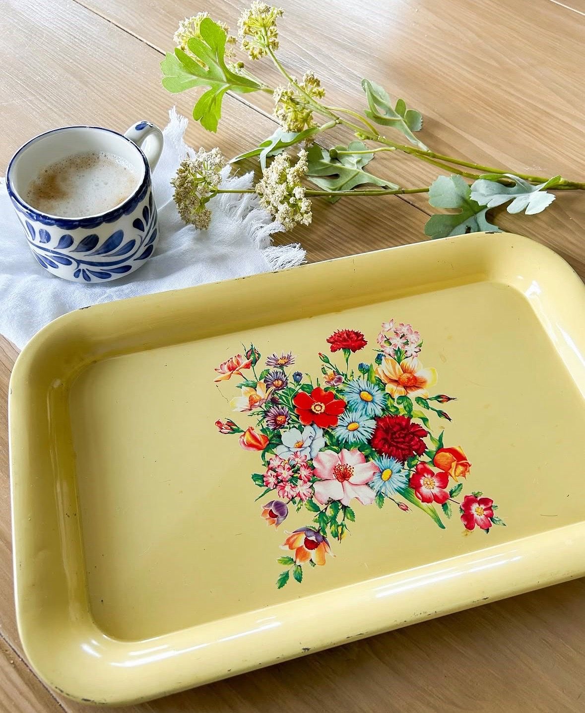 Vintage Floral Metal Serving Tray