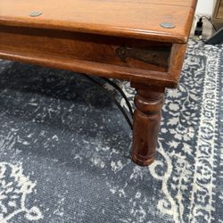 Solid Wood Coffee Table – Rustic Style w/ Metal Accents
