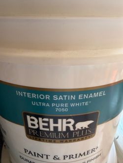 BEHR PREMIUM PLUS 5 gal. Ultra Pure White Satin Enamel