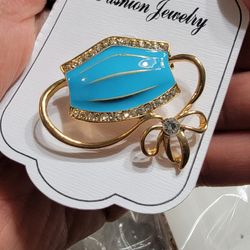 Mask Brooch With Rhinestones