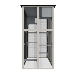 70.9 Gray Wooden Outdoor Catio Cat Enclosure with Weatherproof Asphalt Roof, Large Walk-in Cat House with 6 Platforms & 2 Napping Boxes, Solid Wood Ca