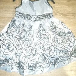 JAYNE COPELAND GIRLS DRESS STEEL/GRAY W/T BLACK FLOWERS 