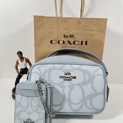 NWT！2PCS COACH Mini Jamie Camera Bag In Sketch Signature And Card Wallet